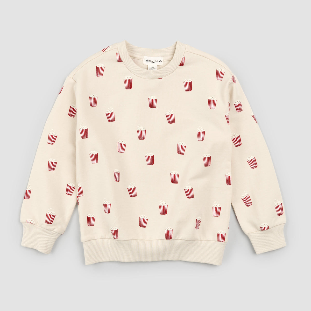 Popcorn All Over Print on Beige Sweatshirt