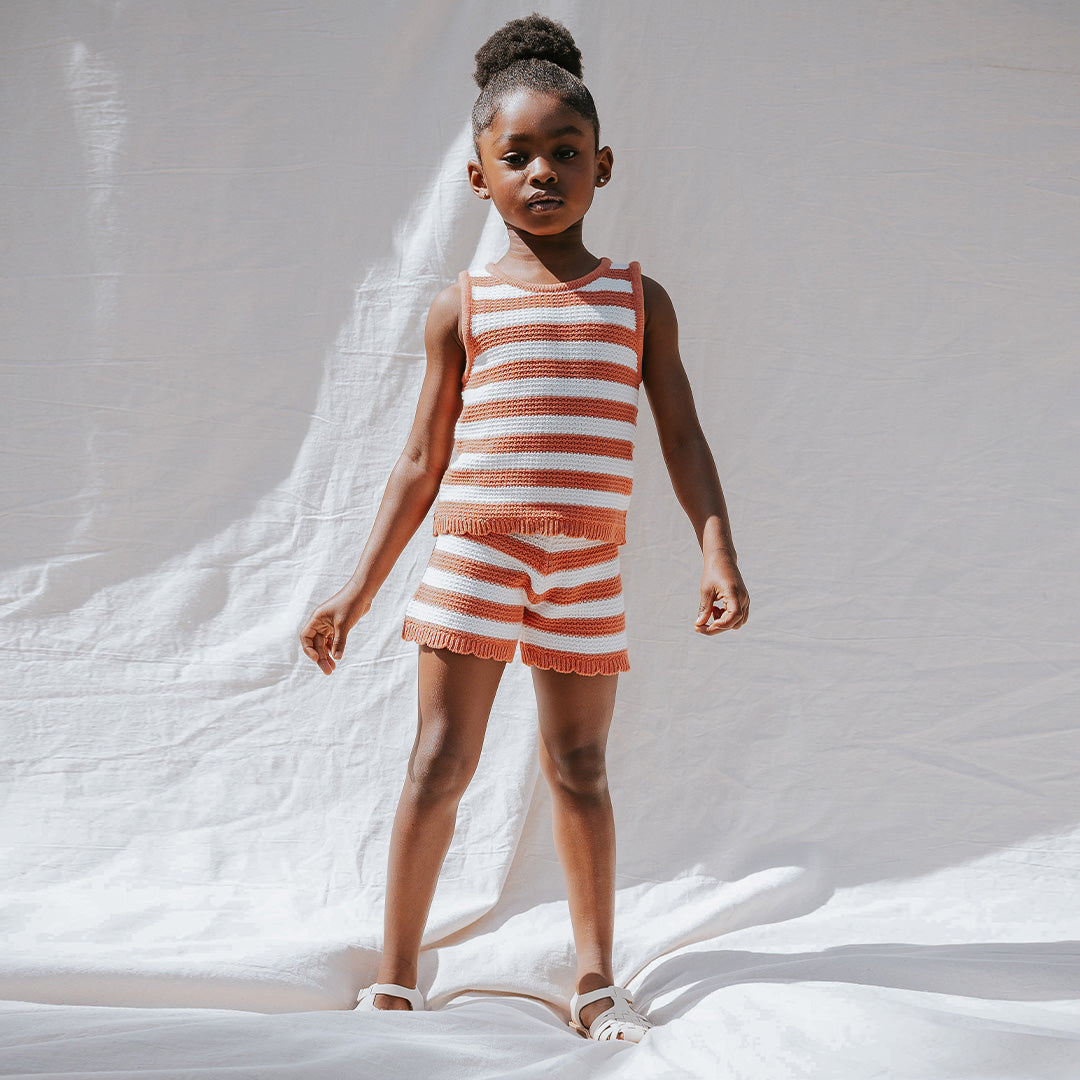 Apricot & Birch Striped Crochet Knit Tank Top
