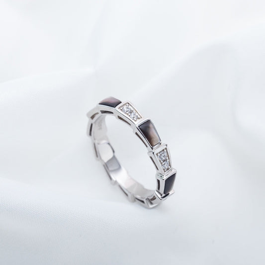 Bvlgari Serpenti Ring Silver Cubic Zirconia Black MOP 3MM