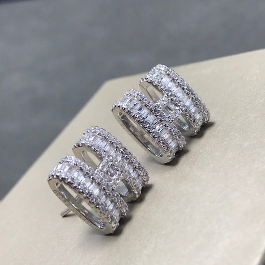 Hermes Clic H Silver Cubic Zirconia Earrings