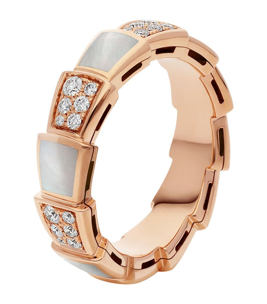Bvlgari Serpenti Ring Pink Gold MOP Cubic Zirconia Paved 4MM
