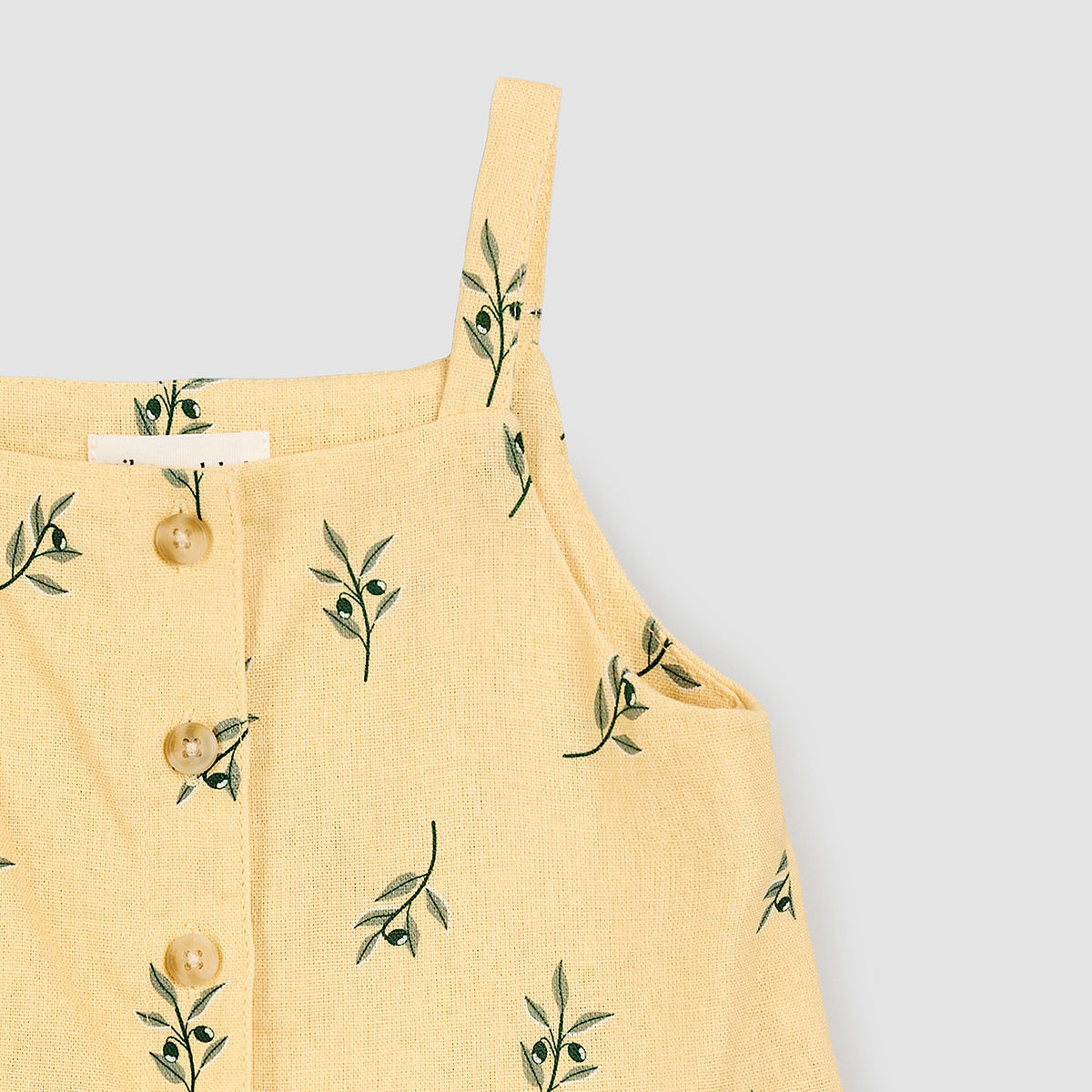 Olive Branch Print on Sahara Sun Button-Up Linen Peplum Top