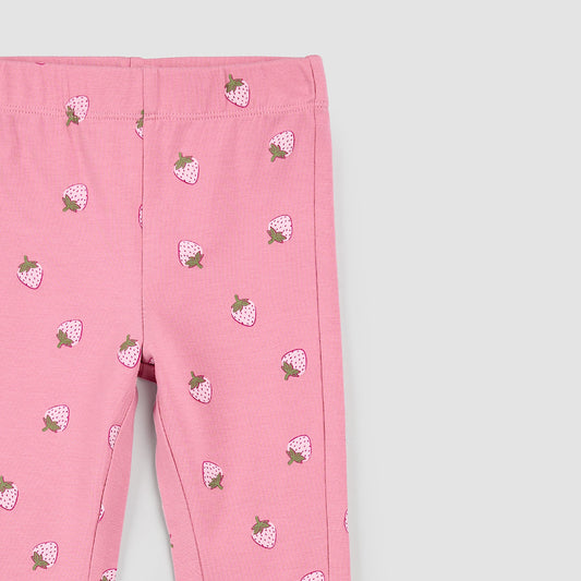 Strawberry Print on Rose Flare Leggings