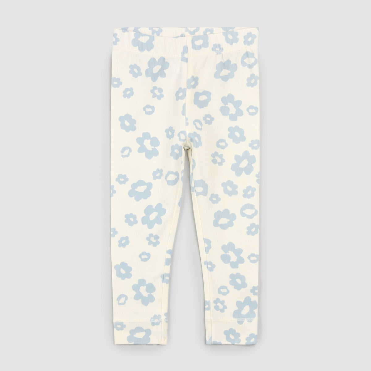 Blue Daisy Print on Off White Leggings