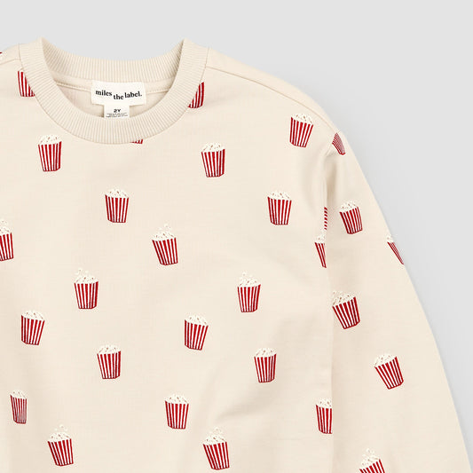 Popcorn All Over Print on Beige Sweatshirt