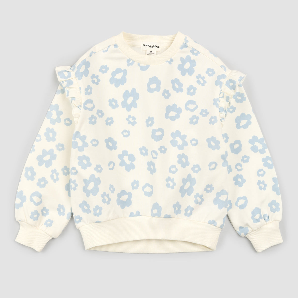 Blue Daisy Print on Off White Sweatshirt