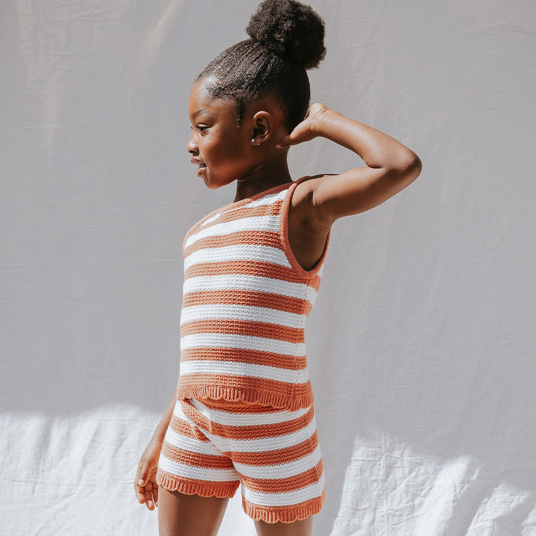 Apricot & Birch Striped Crochet Knit Tank Top