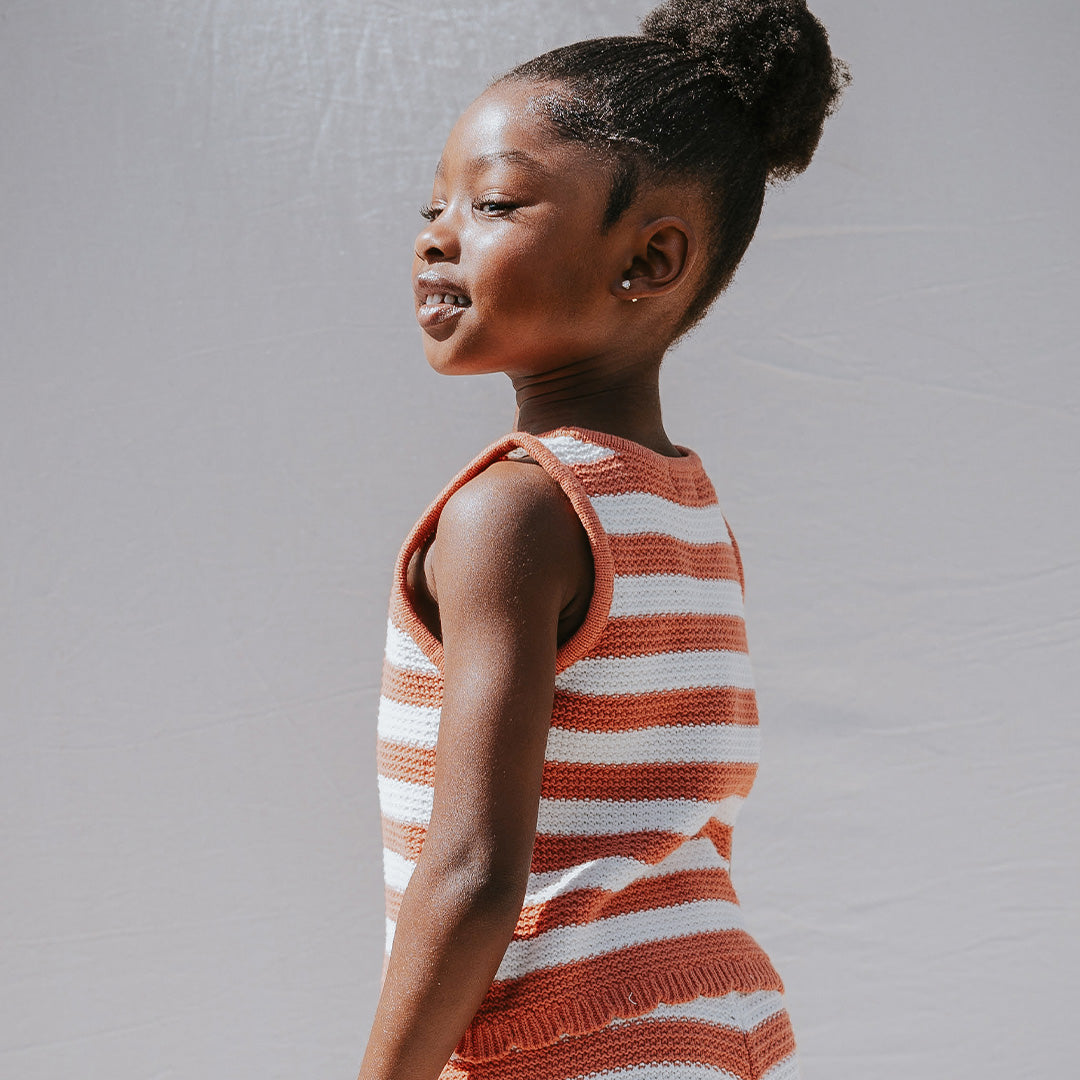 Apricot & Birch Striped Crochet Knit Tank Top