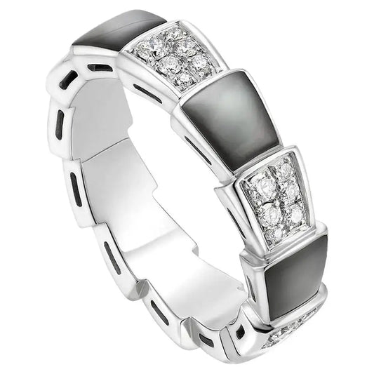 Bvlgari Serpenti Ring Silver Cubic Zirconia Black MOP 4MM
