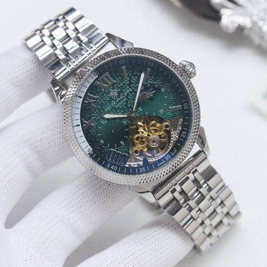 Patek Philippe Silver Green Dial Bracelet Watch — hero