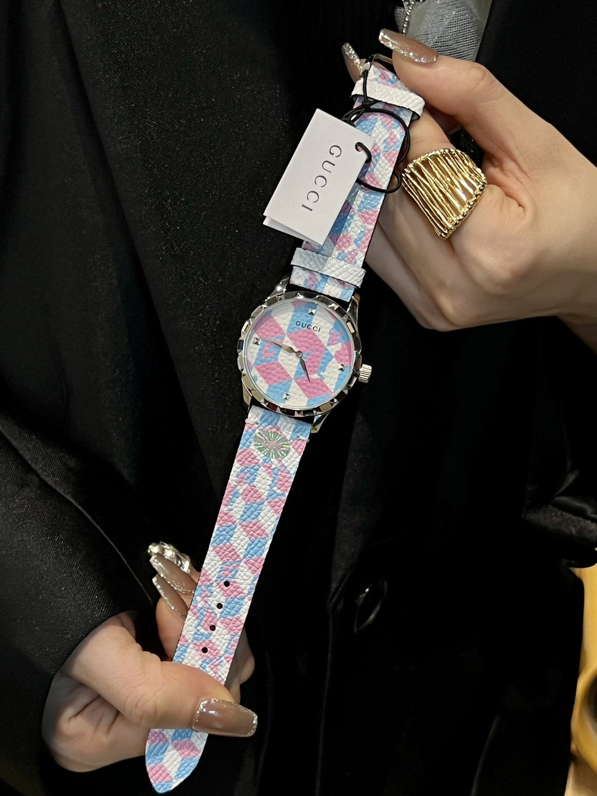 Gucci Patterned Strap Watch — front