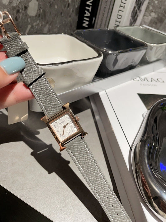 Hermès Gray Strap Gold-Tone Square Watch — hero