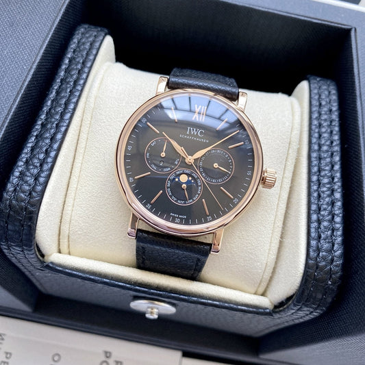 IWC Rose Gold Blue Dial Strap Watch — hero
