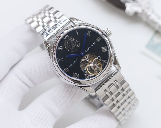 Cartier Silver Black Dial Bracelet Watch — hero