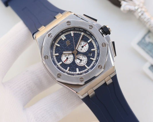 Audemars Piguet Silver Blue Dial Strap Watch — hero