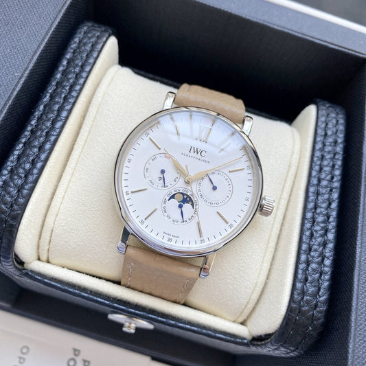 IWC Silver White Dial Leather Strap Watch — hero