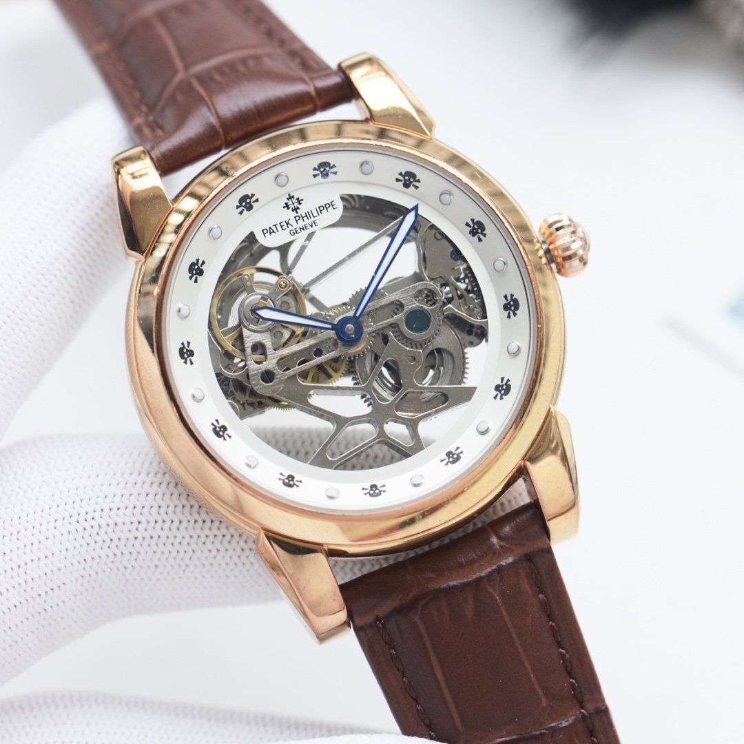 Patek Philippe Rose Gold Brown Leather Strap Watch — hero