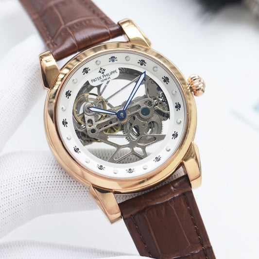 Patek Philippe Rose Gold Brown Leather Strap Watch — hero