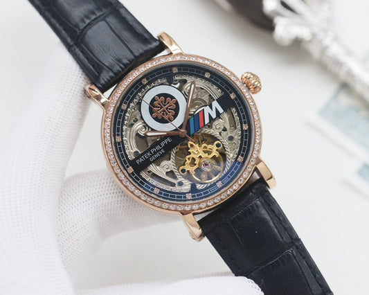 Patek Philippe Black Rose Gold Strap Watch — hero
